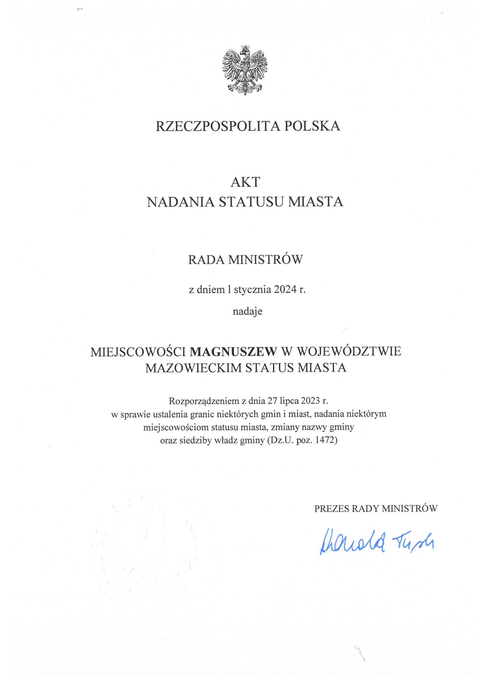 akt nadania statusu miasta